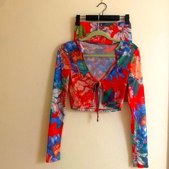 TROPICAL SUMMER TWO PIECE SKIRT SET FLORALS - Picture 3 of 8